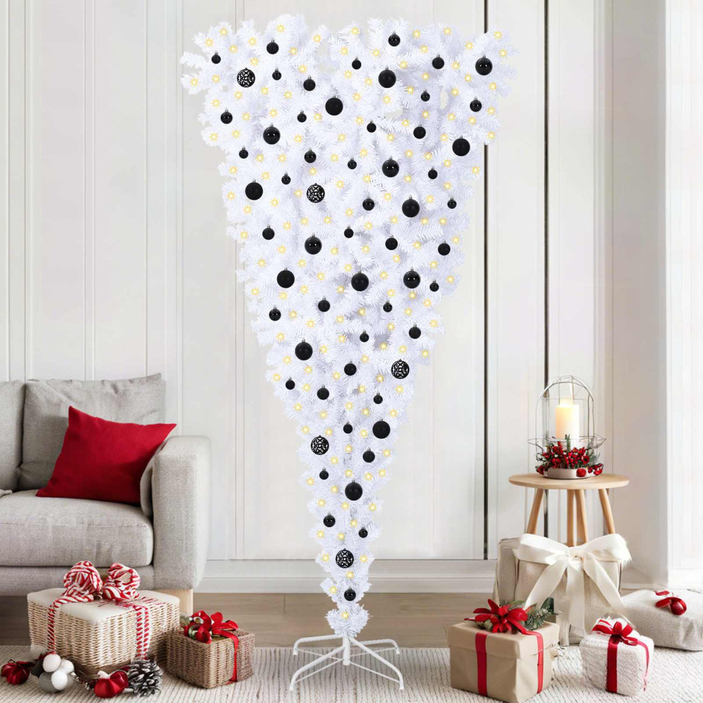 Műkarácsonyfa, 210 cm, fehér, 300 LED, fekete fény