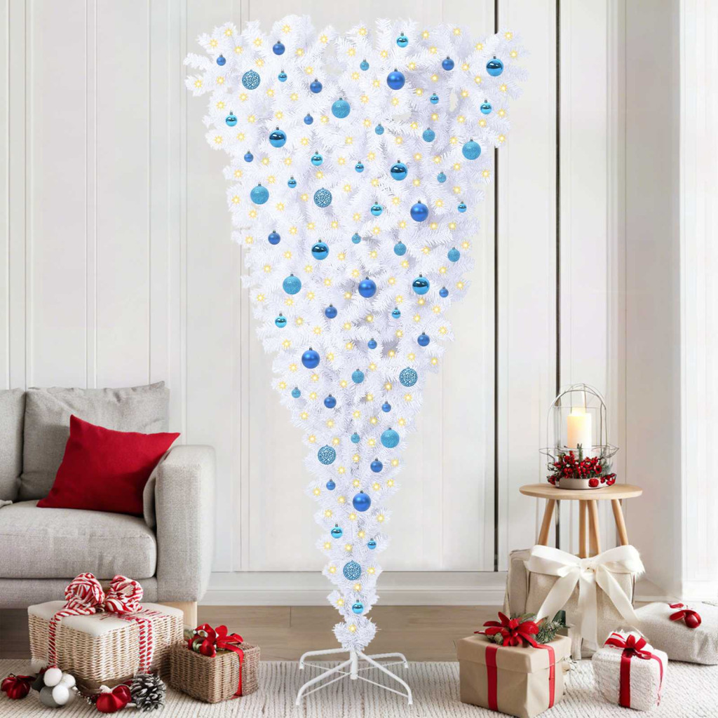 Műkarácsonyfa, 210 cm, fehér, 300 LED, kék fény