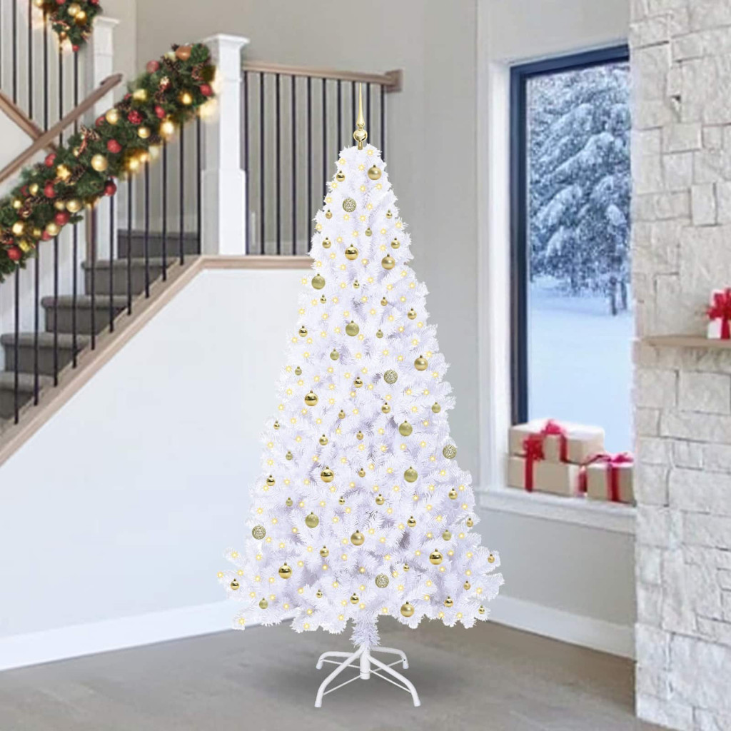 Műkarácsonyfa, 240 cm, fehér, 300 LED, arany fény
