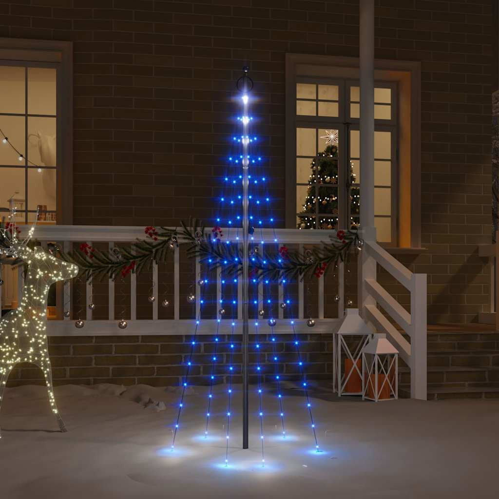 Karácsonyfa zászlórúdon 108 kék LED-del 180 cm