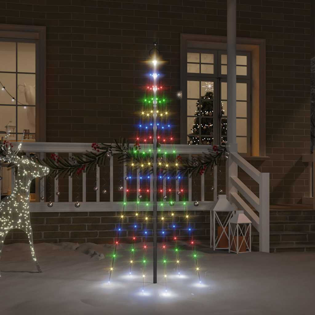 Karácsonyfa zászlórúdon 108 színes LED-del 180 cm