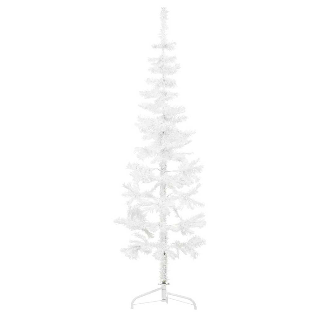 Fehér vékony fél műkarácsonyfa állvánnyal 120 cm