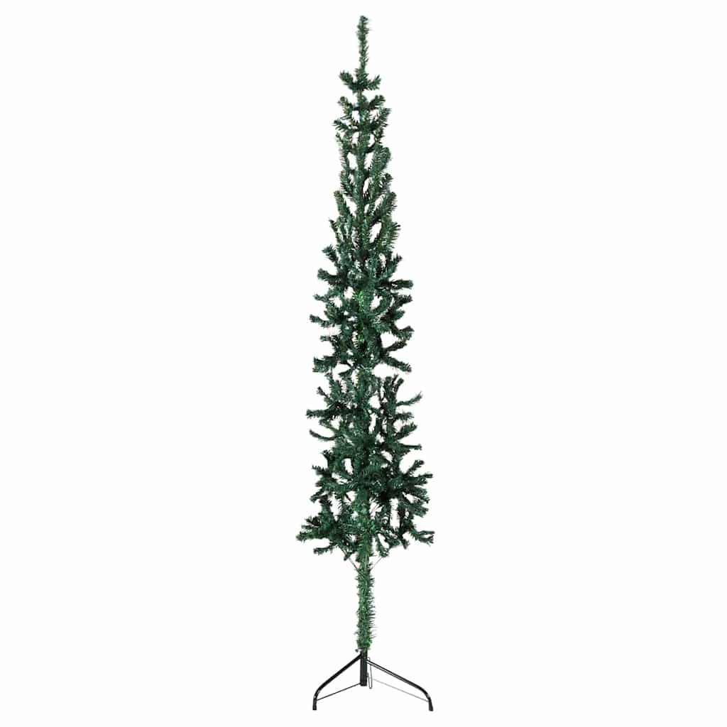 Zöld vékony fél műkarácsonyfa állvánnyal 210 cm