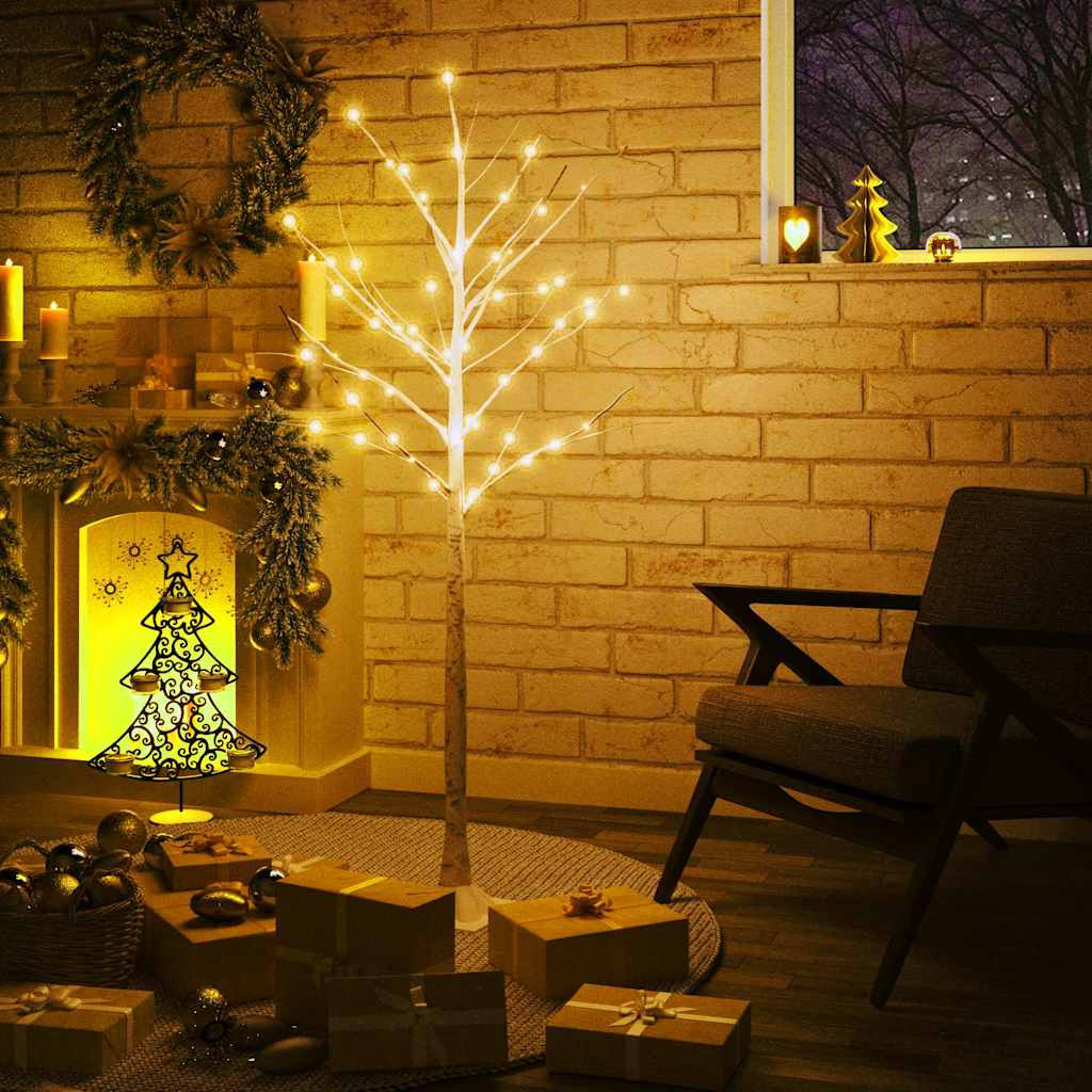 Fehér LED-es nyírfa 72 meleg fehér LED-del 150 cm