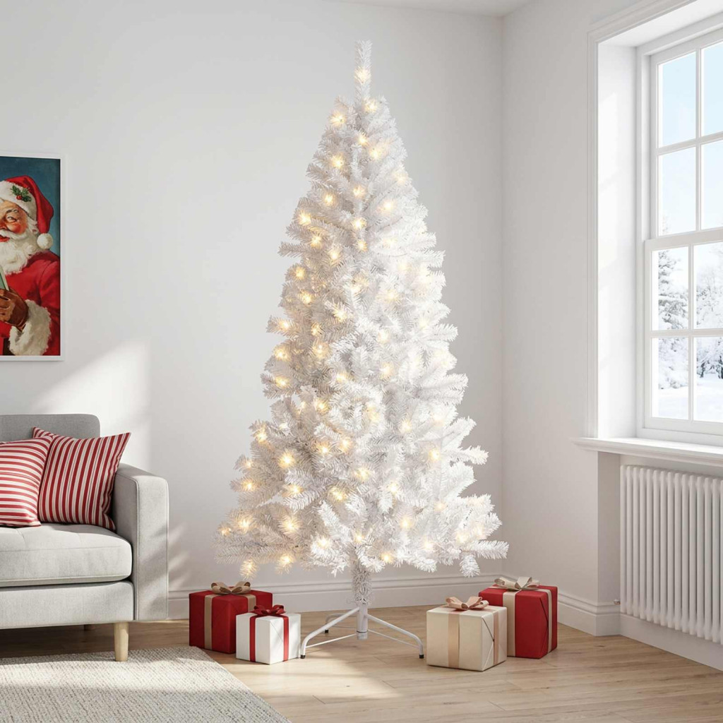 Zsanéros műkarácsonyfa, 45 × 150 cm, fehér, 150 LED, meleg fehér fény