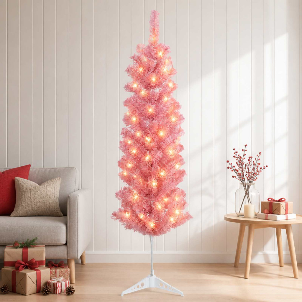 Mű Karcsú Karácsonyi Fa 150 cm 150 LED Meleg fehér PVC és fém