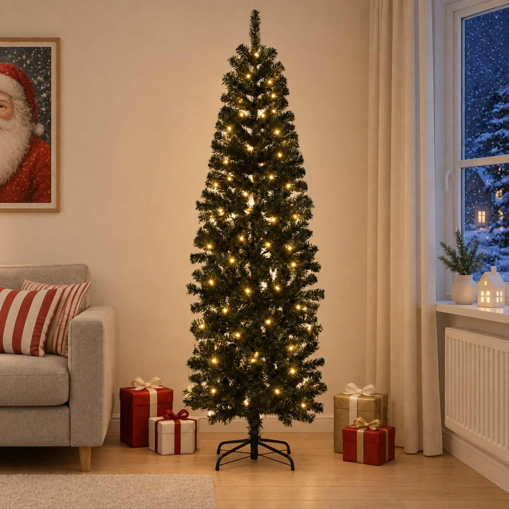 Mű Karcsú Karácsonyi Fa 210 cm 300 LED Meleg fehér PVC és fém