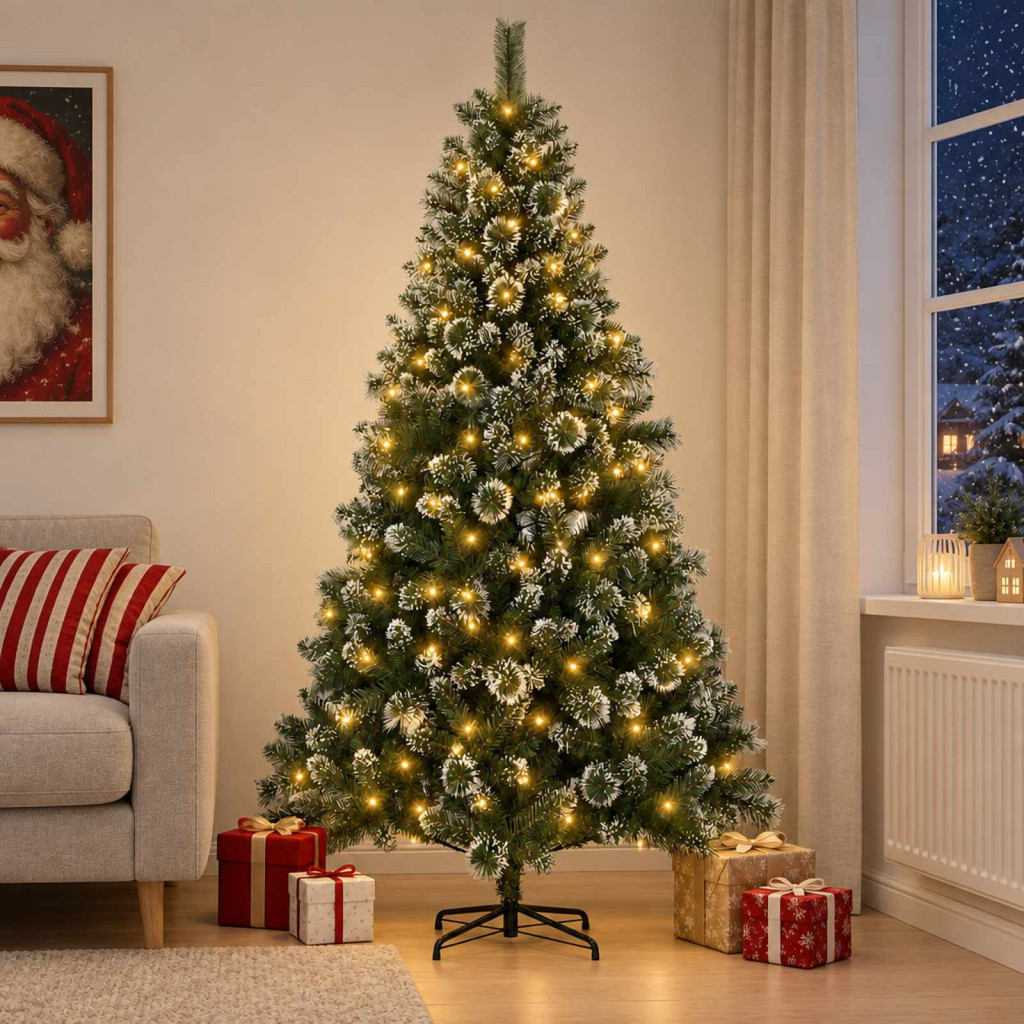 Mű karácsonyfa 120 cm 150 LED Meleg fehér PVC és fém Zöld