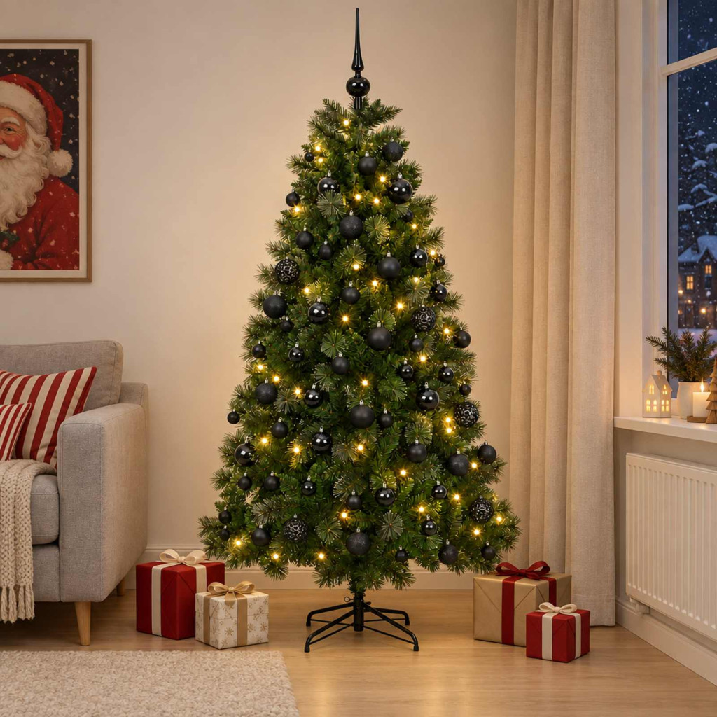 Műkarácsonyfa, 210 cm, zöld, 300 LED, meleg fehér