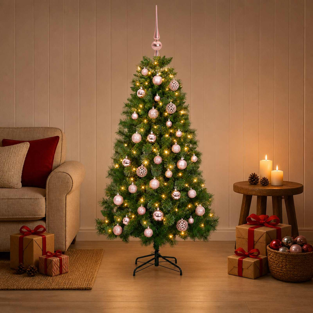 Műkarácsonyfa, 120 cm, zöld, 150 LED, meleg fehér