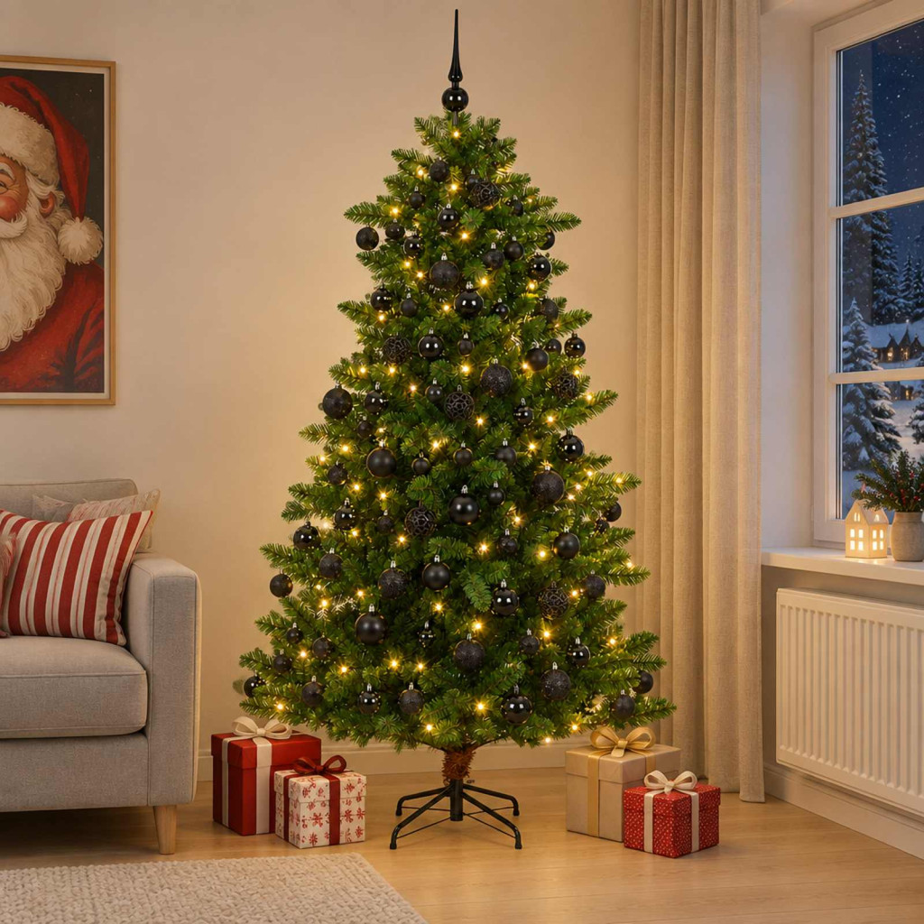 Műfenyő gömbökkel 240 cm 300 LED Meleg fehér PVC és fém Zöld