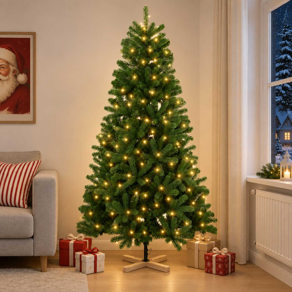 Mű karácsonyfa 120 cm 150 LED Meleg fehér PVC Zöld
