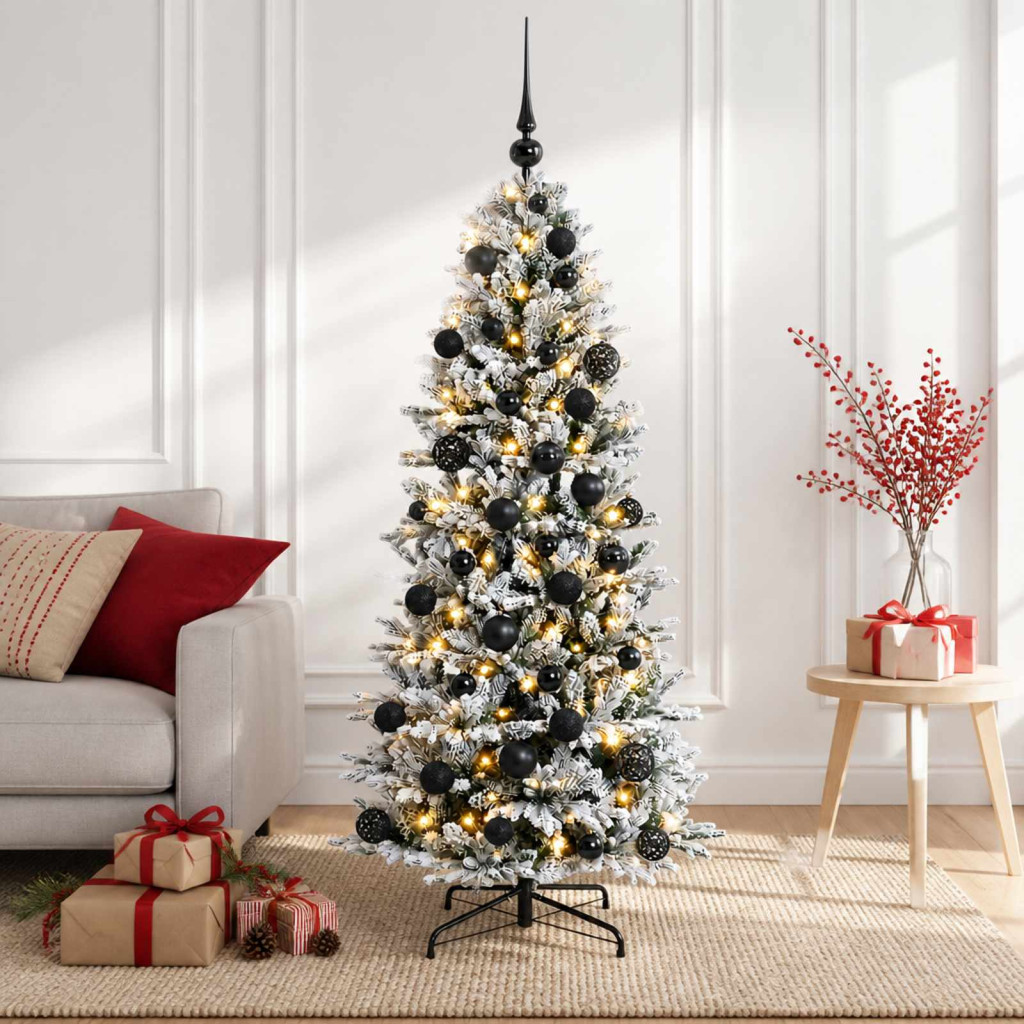 Műkarácsonyfa gömbbel 150 cm 150 LED Meleg fehér PVC és PE