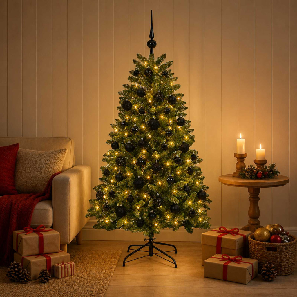 Műkarácsonyfa középzöld gömbökkel 150 cm 150 LED Meleg fehér