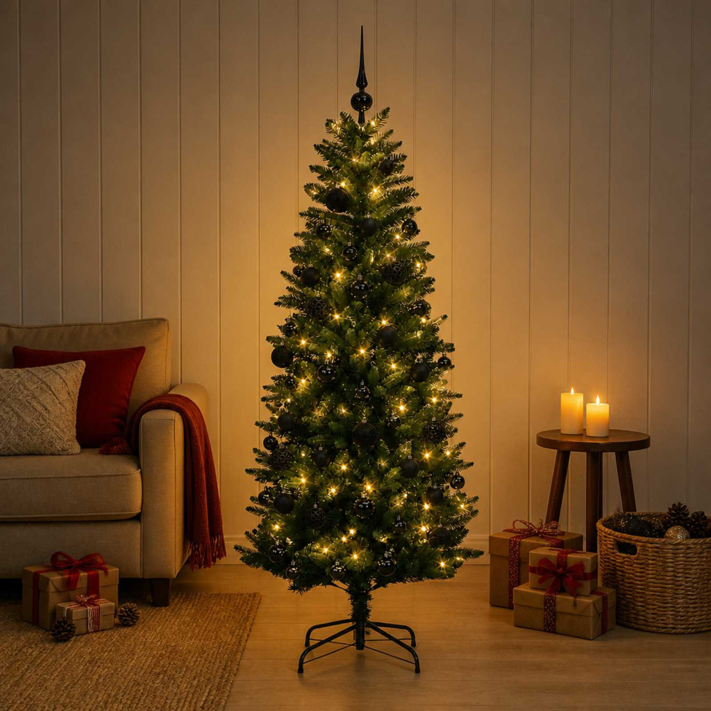 Műfenyő gömbökkel 150 cm 150 LED Meleg fehér PE és PVC Green