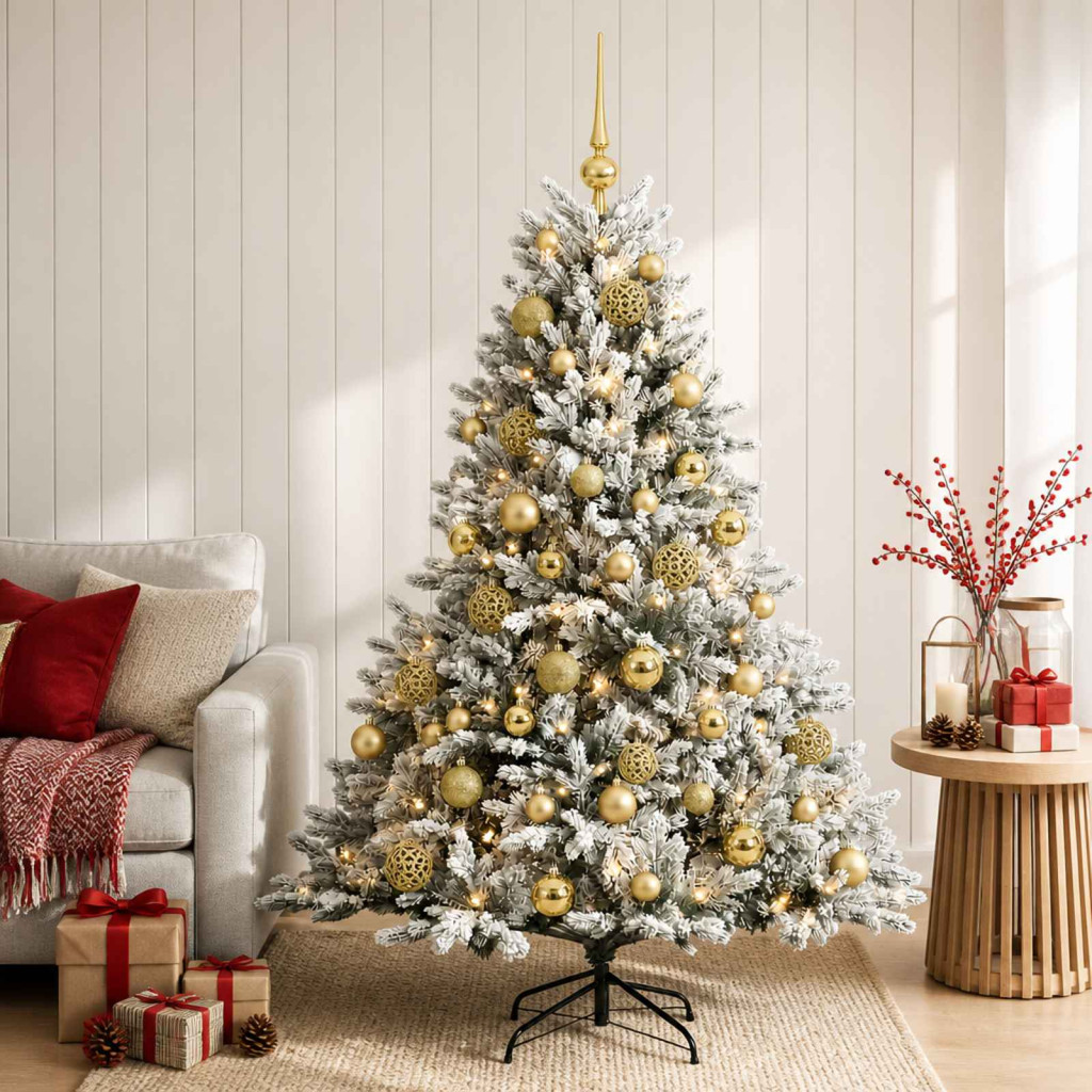 Műkarácsonyfa gömbbel 120 cm 150 LED Meleg fehér PVC és fém