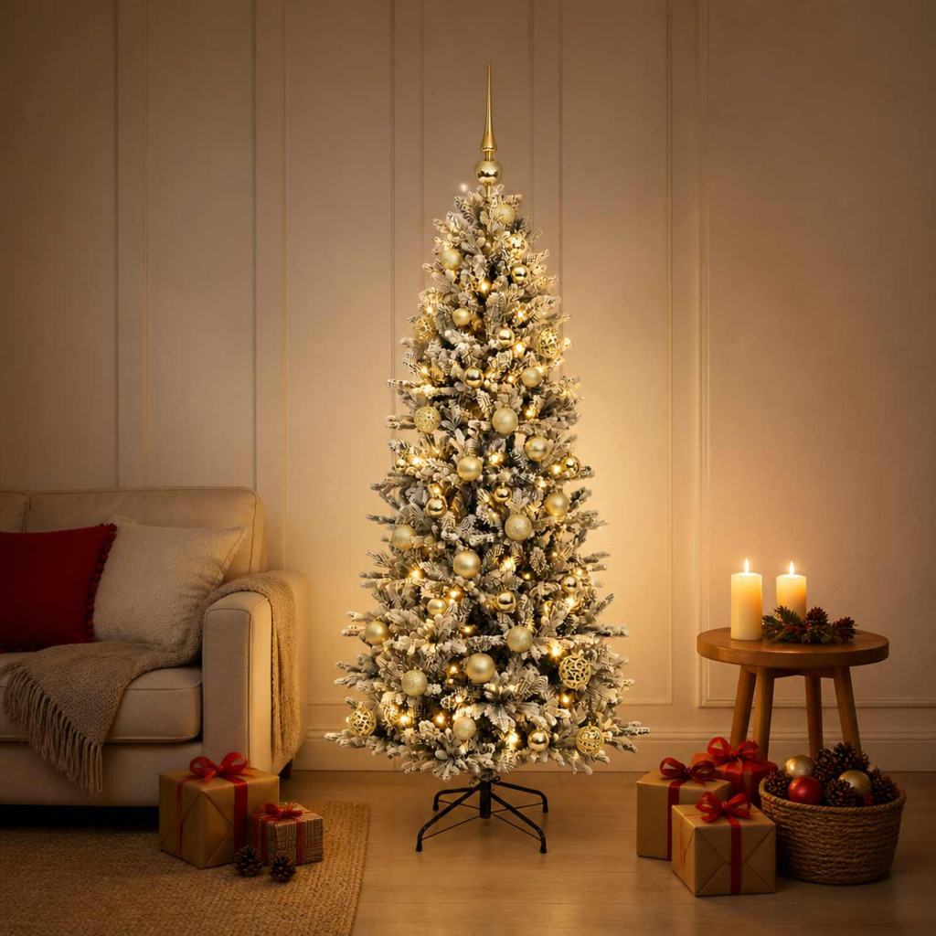 Műkarácsonyfa gömbbel 150 cm 150 LED Meleg fehér PVC és PE