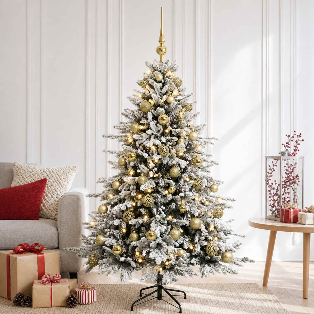 Műkarácsonyfa gömbbel 120 cm 150 LED Meleg fehér PVC és fém