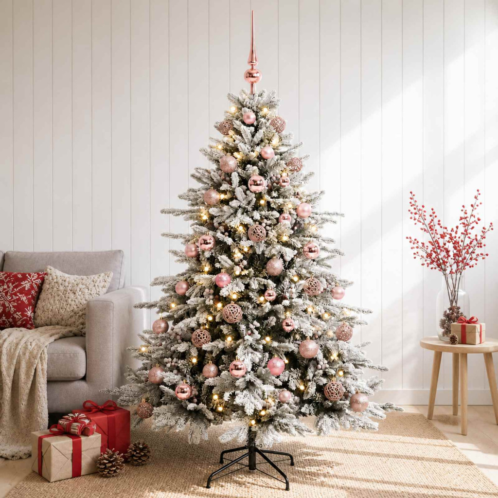 Műkarácsonyfa gömbbel 120 cm 150 LED Meleg fehér PVC és fém