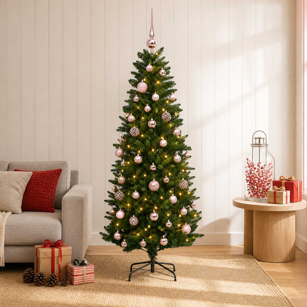 Műfenyő gömbökkel 120 cm 150 LED Meleg fehér PE és PVC Green