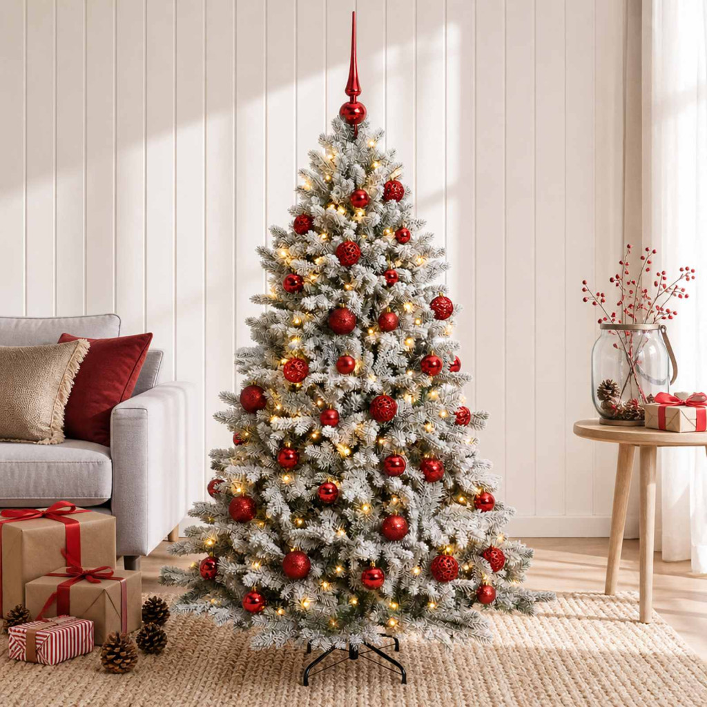 Műfenyő gömbökkel 150 cm 150 LED Meleg fehér PVC és fém