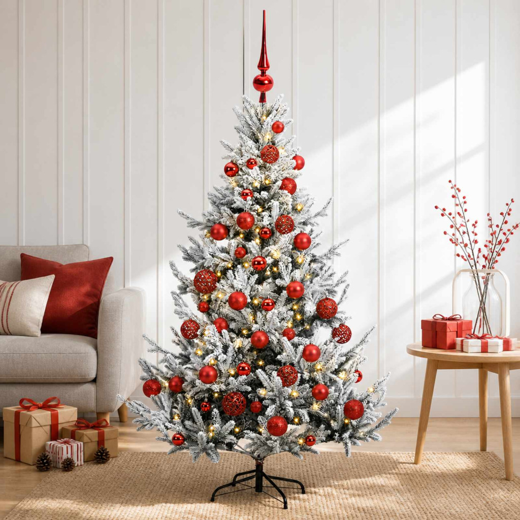 Műkarácsonyfa gömbbel 150 cm 150 LED Meleg fehér PVC és fém