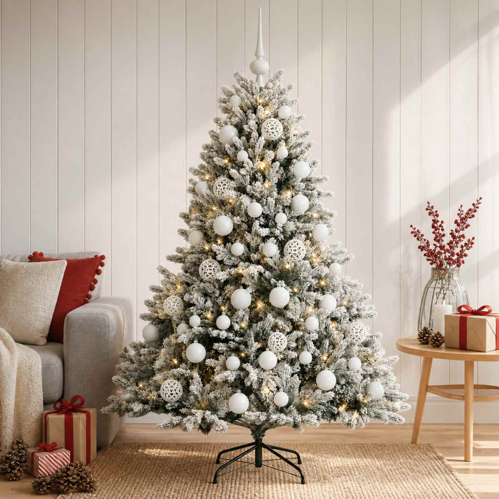 Műkarácsonyfa gömbbel 120 cm 150 LED Meleg fehér PVC és fém