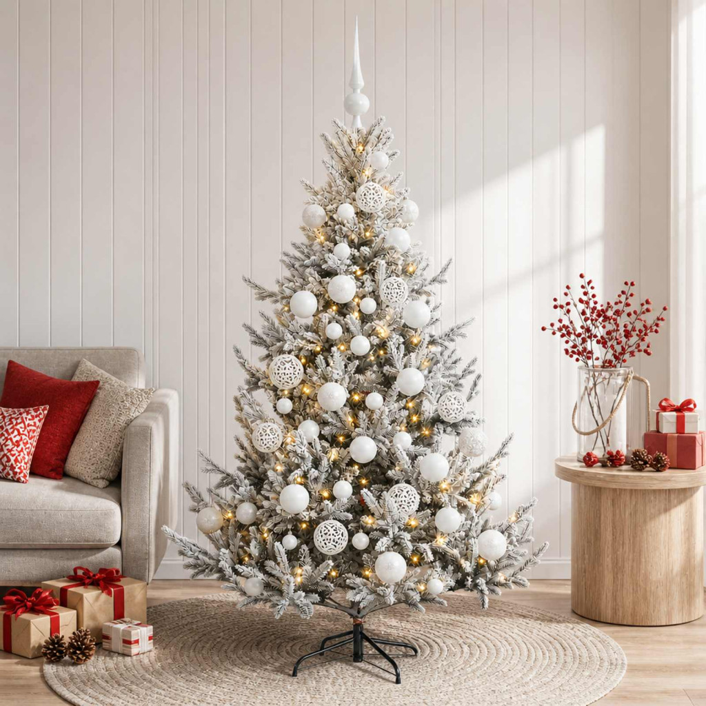Műkarácsonyfa gömbbel 120 cm 150 LED Meleg fehér PVC és fém