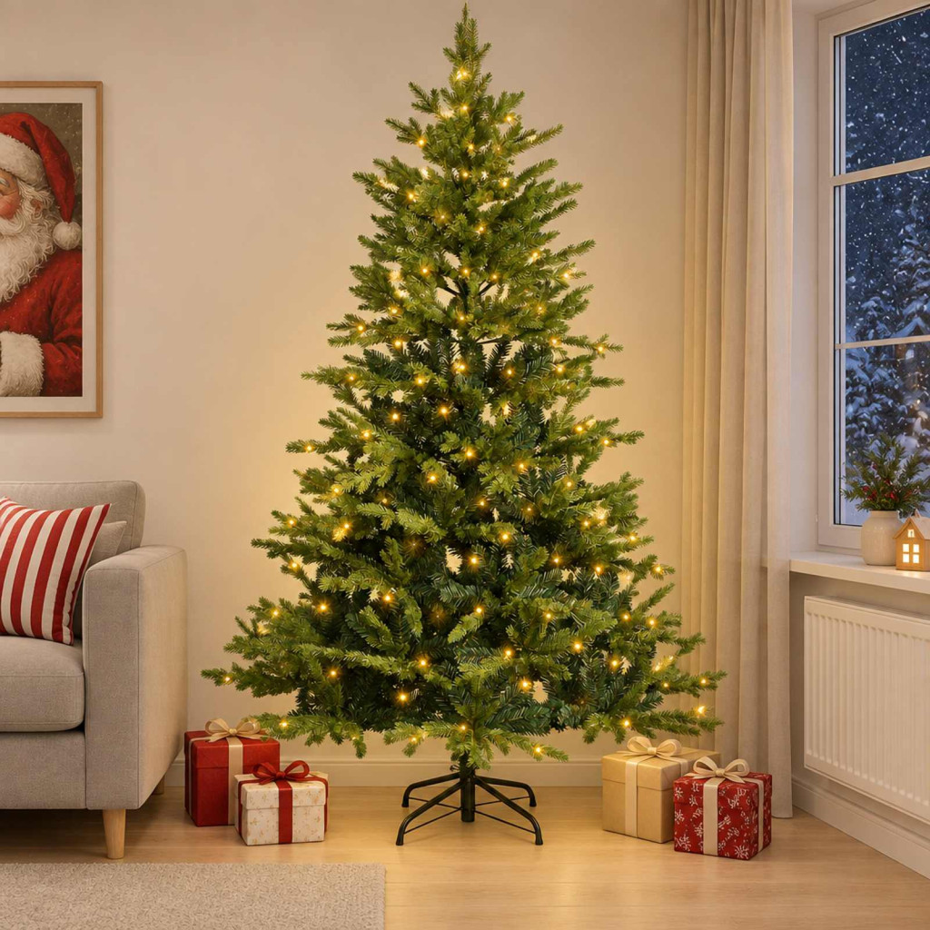 Műanyag Hajtogatós Karácsonyfa 210 cm 300 LED Meleg fehér