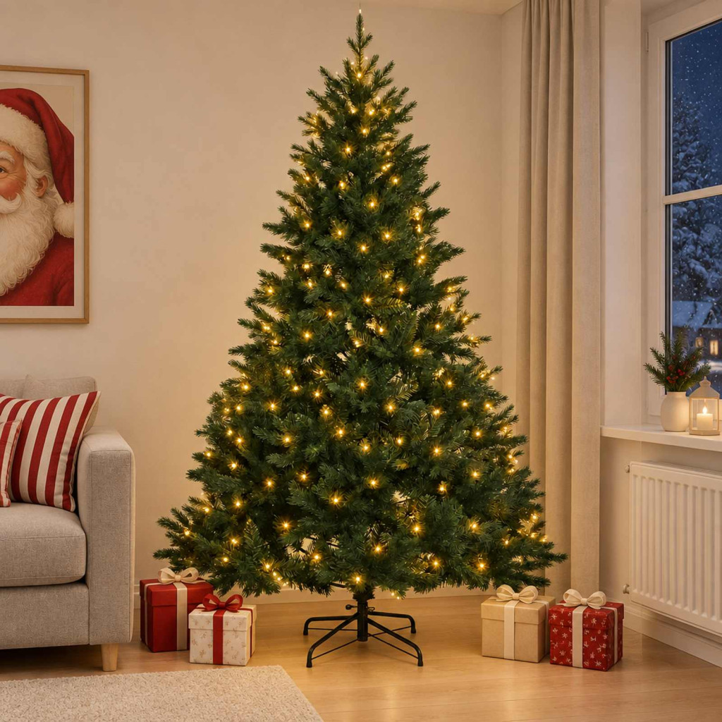 Műanyag Hajtogatós Karácsonyfa 210 cm 300 LED Meleg fehér