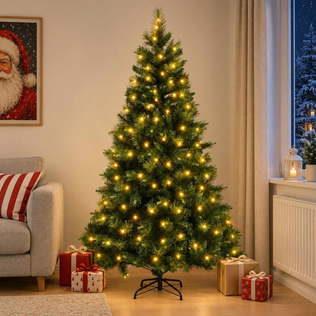 Műanyag Hajtogatós Karácsonyfa 210 cm 300 LED Meleg fehér