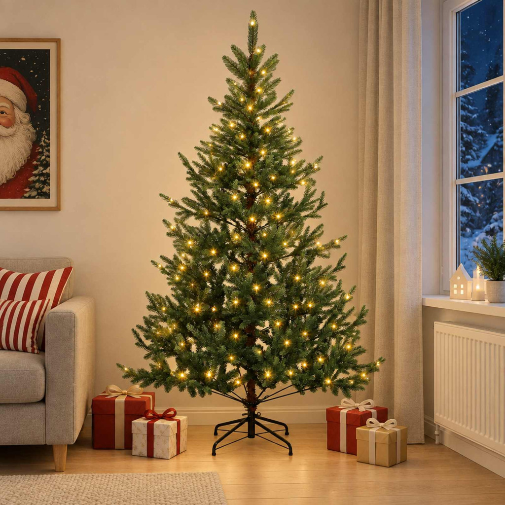 Műanyag Hajtogatós Karácsonyfa 180 cm 300 LED Meleg fehér
