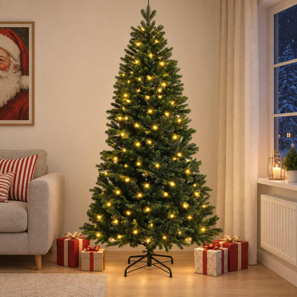 Műanyag Hajtogatós Karácsonyfa 210 cm 300 LED Meleg fehér