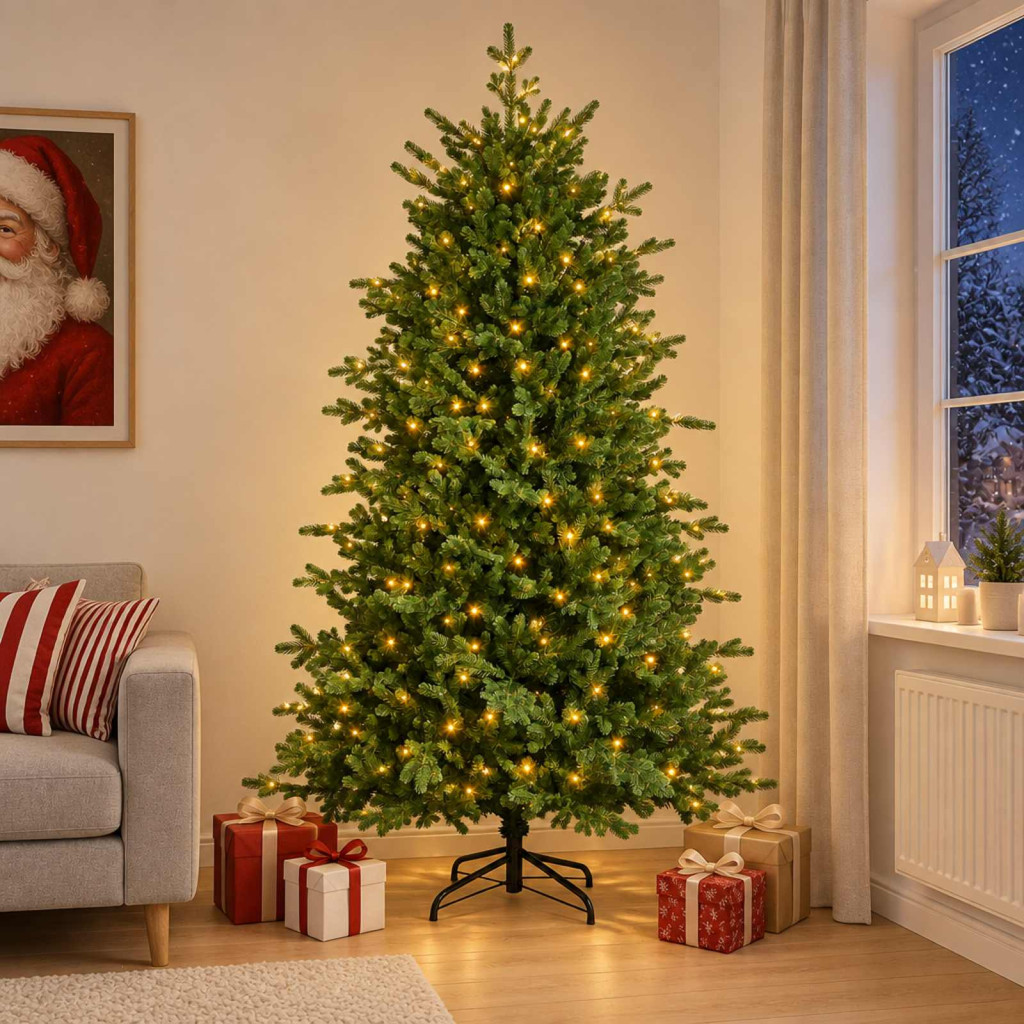 Műanyag Hajtogatós Karácsonyfa 210 cm 300 LED Meleg fehér
