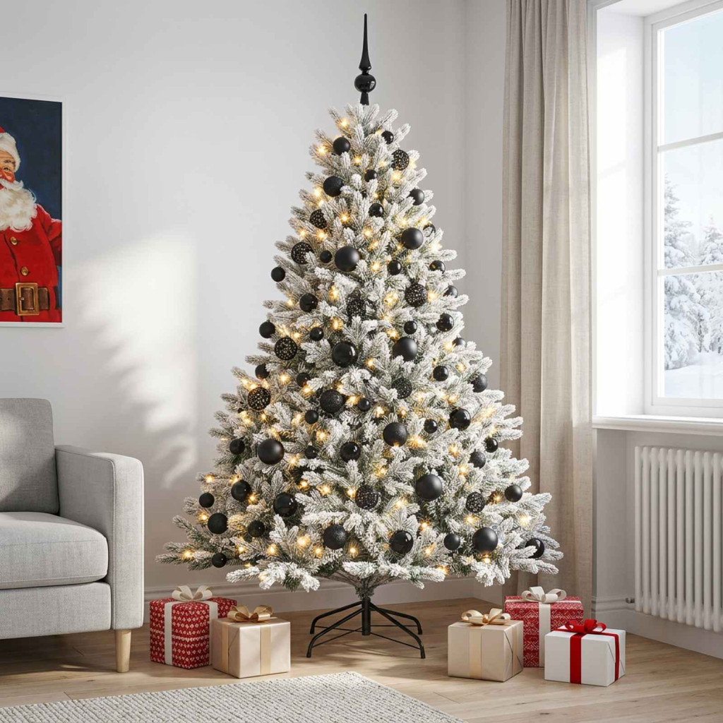Műkarácsonyfa gömbbel 240 cm 300 LED Meleg fehér PVC és fém