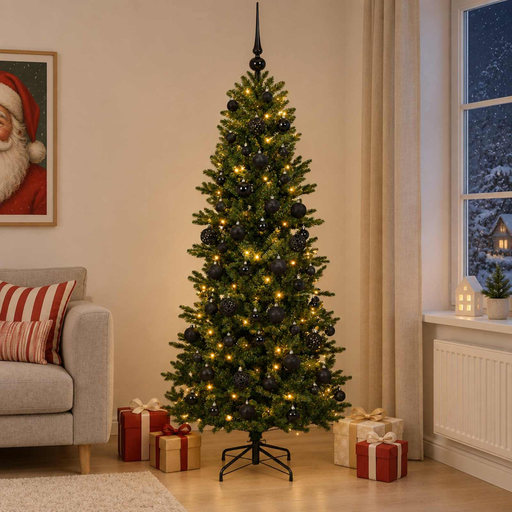 Műkarácsonyfa gömbbel 240 cm 300 LED Meleg fehér PVC és PE Zöld