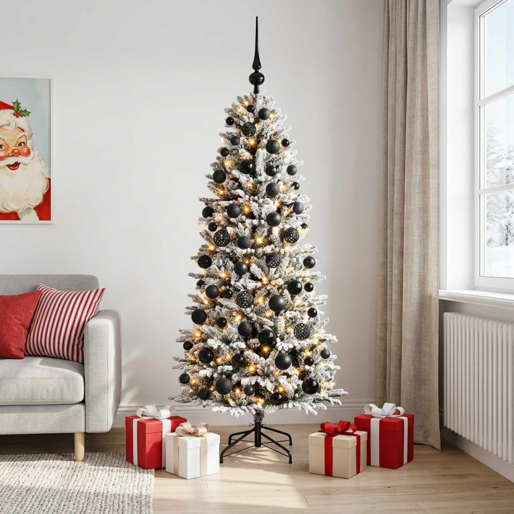 Műkarácsonyfa gömbbel 180 cm 300 LED Meleg fehér PVC és PE
