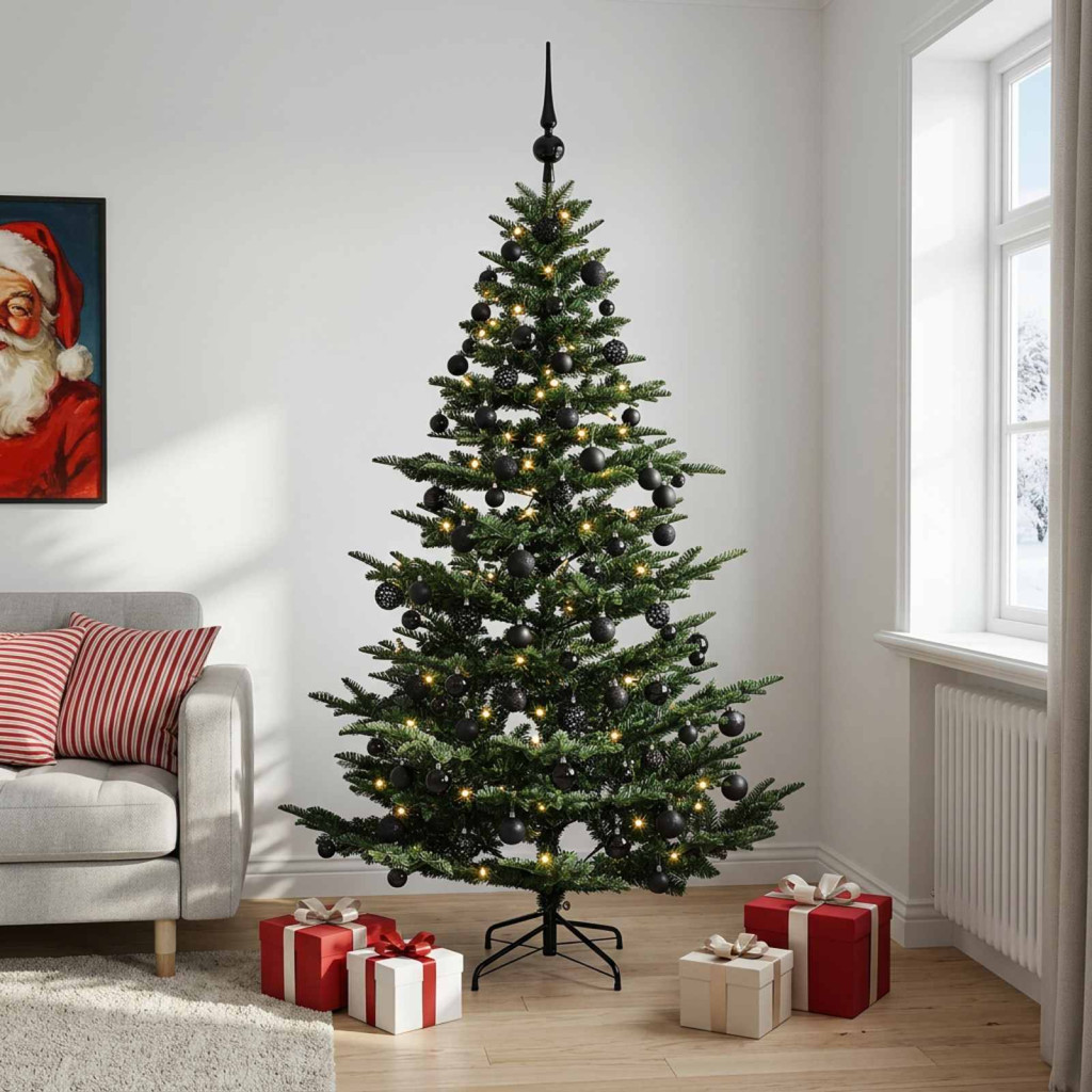 Műkarácsonyfa gömbbel 210 cm 300 LED Meleg fehér PE és PVC Zöld