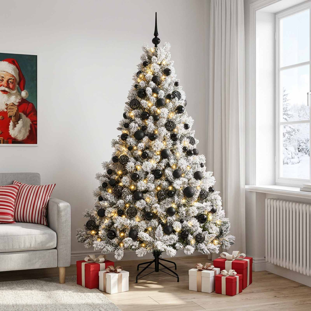 Műfenyő gömbökkel 210 cm 300 LED Meleg fehér PVC és fém