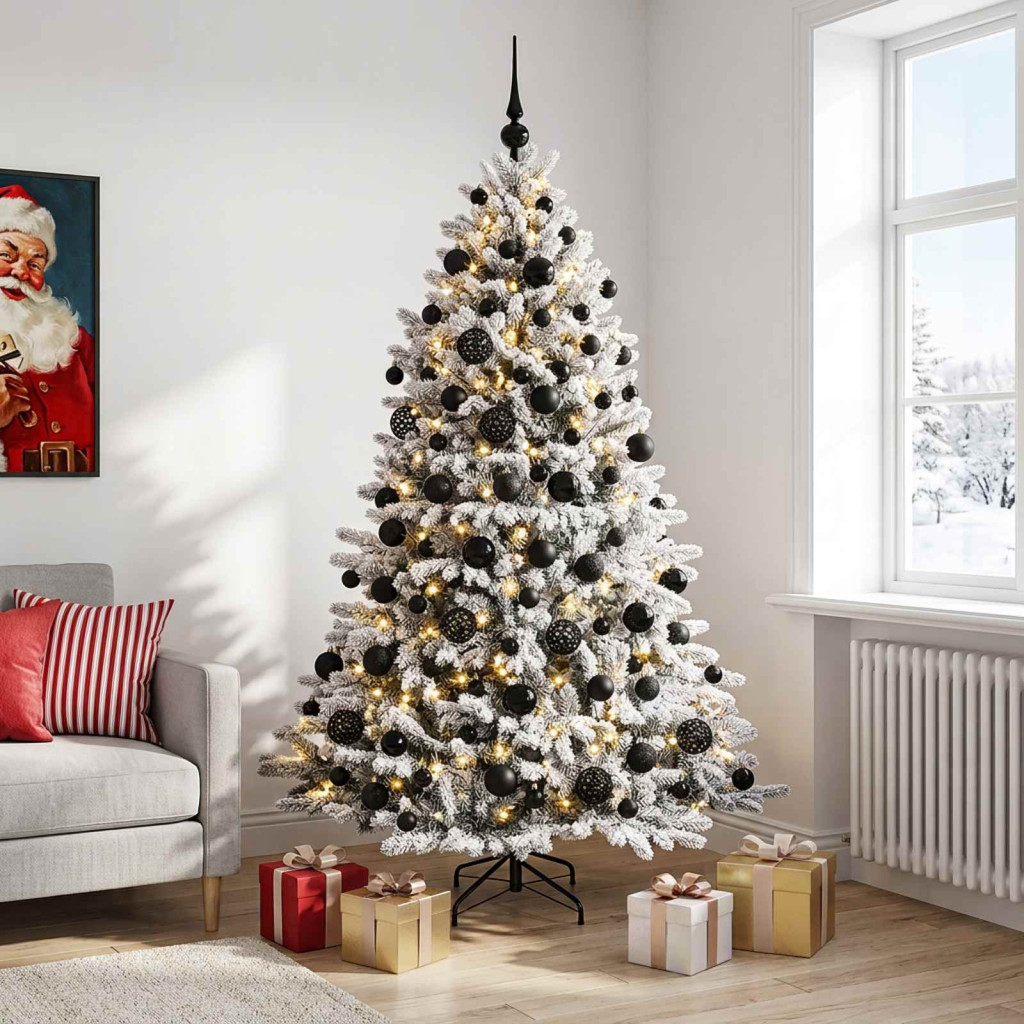 Műfenyő gömbökkel 210 cm 300 LED Meleg fehér PVC és fém