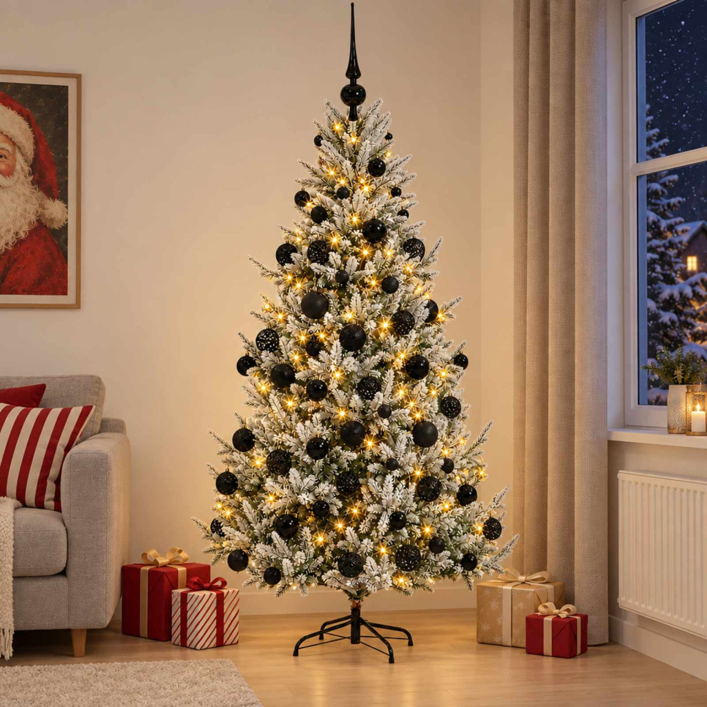 Műkarácsonyfa gömbbel 210 cm 300 LED Meleg fehér PVC és fém