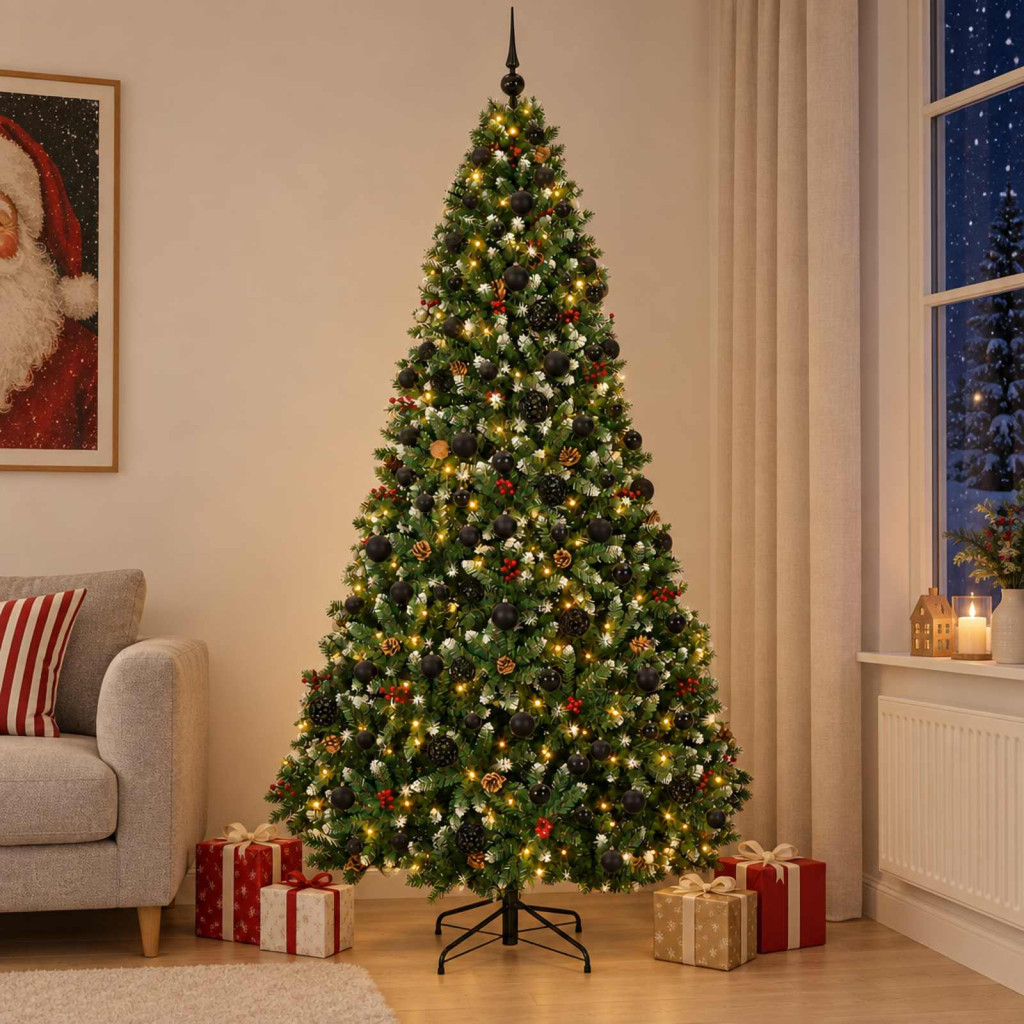 Műkarácsonyfa zöld gömbbel 240 cm 300 LED Meleg fehér
