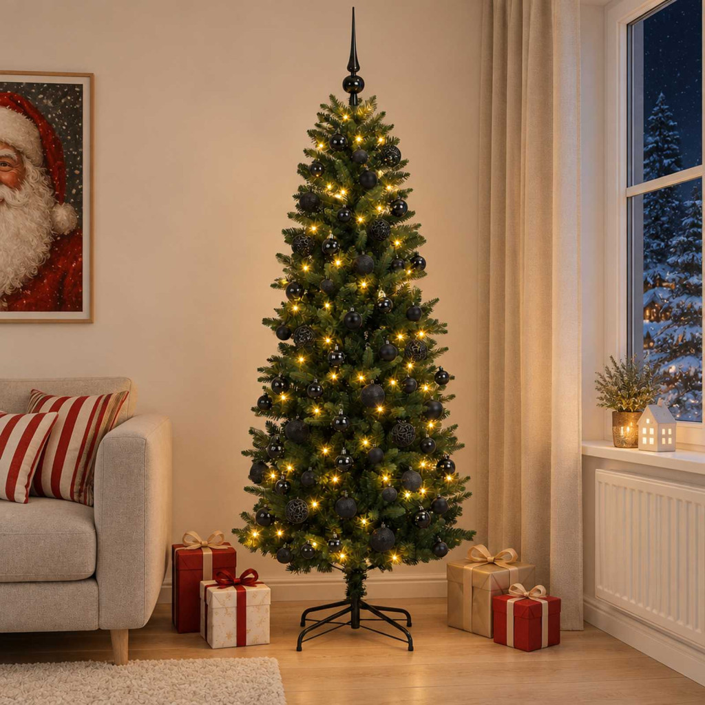 Műfenyő gömbökkel 240 cm 300 LED Meleg fehér PE és PVC Green