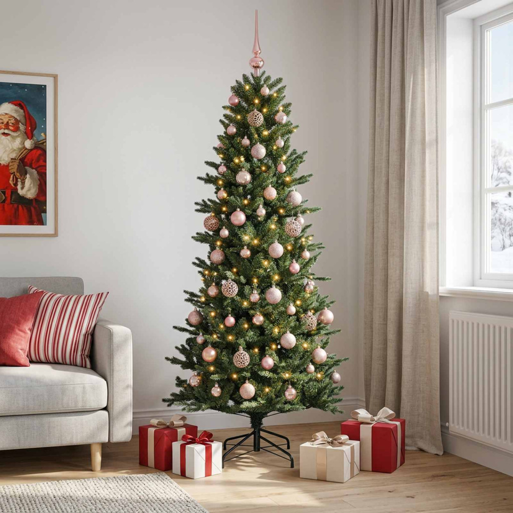 Műkarácsonyfa gömbbel 180 cm 300 LED Meleg fehér PVC és PE Zöld