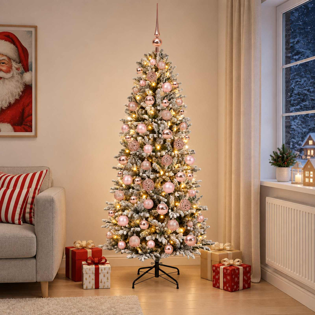 Műkarácsonyfa gömbbel 180 cm 300 LED Meleg fehér PVC és PE