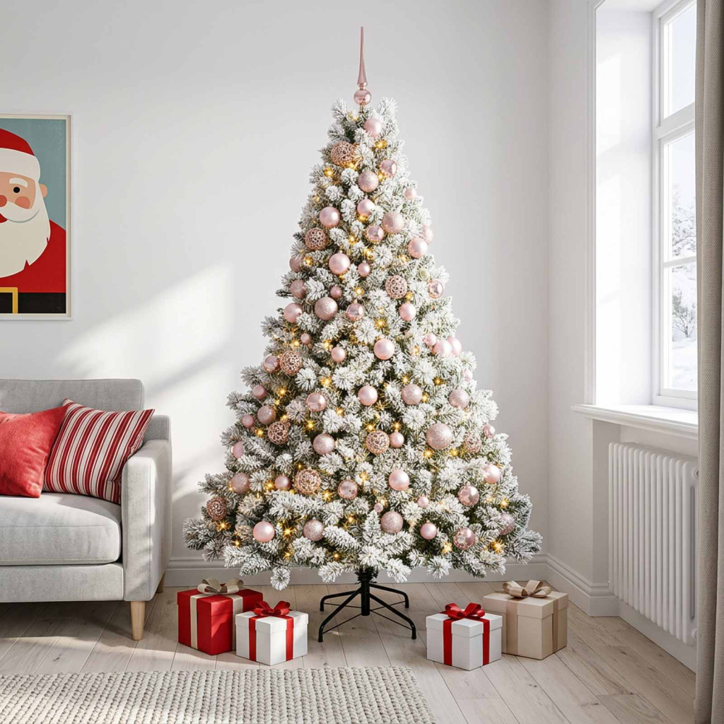 Műfenyő gömbökkel 240 cm 300 LED Meleg fehér PVC és fém