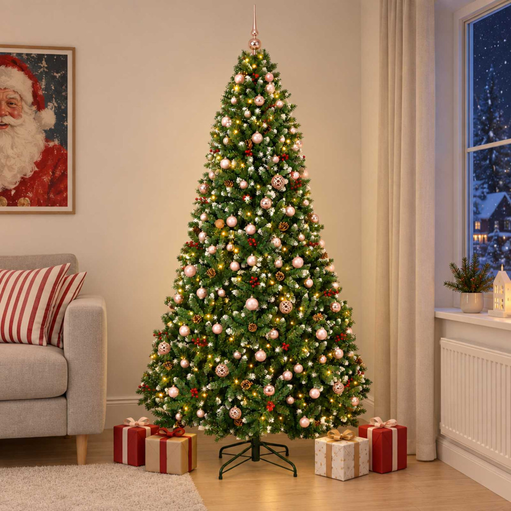 Műkarácsonyfa zöld díszgömbbel 240 cm 300 LED Meleg fehér