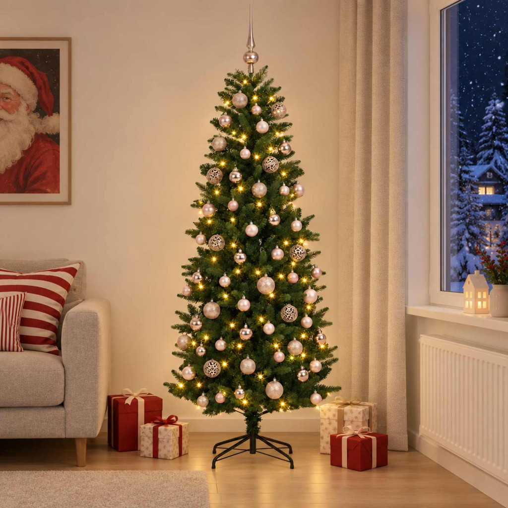 Műfenyő gömbökkel 210 cm 300 LED Meleg fehér PE és PVC Green