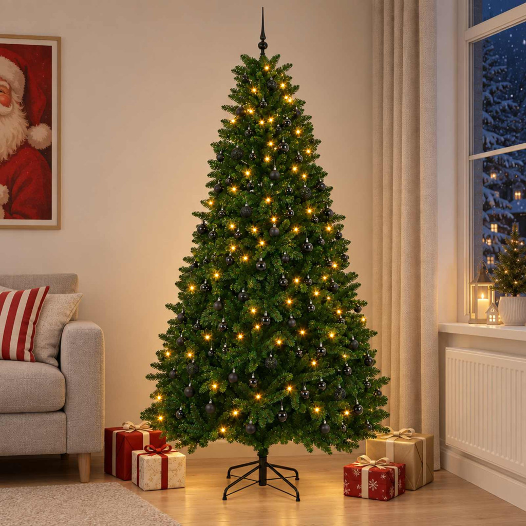 Műkarácsonyfa középzöld gömbökkel 300 cm 600 LED Meleg fehér