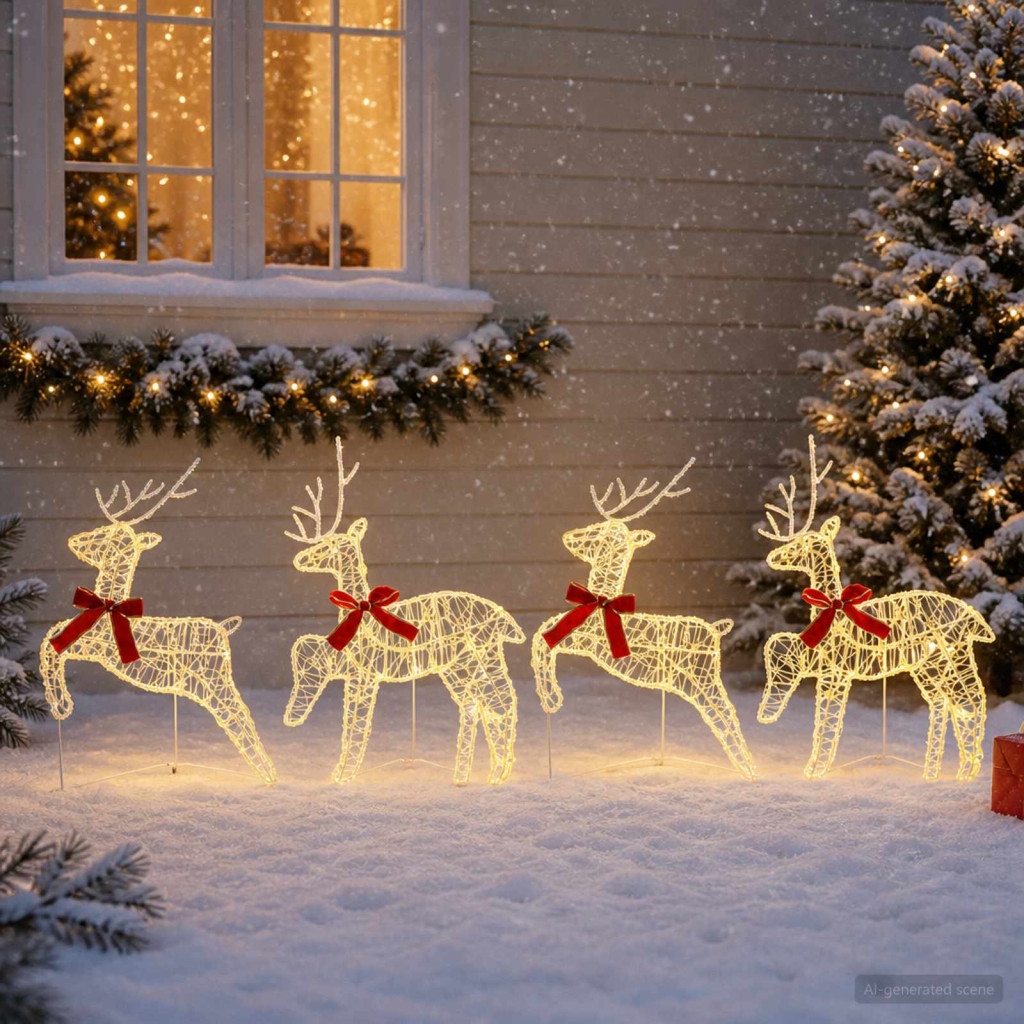 Karácsonyi rénszarvas 4 db 80 LED Meleg fehér 43 x 19 x 65 cm